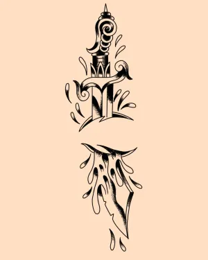 American traditional flash of an ornate dagger and banner — by Chay Menke